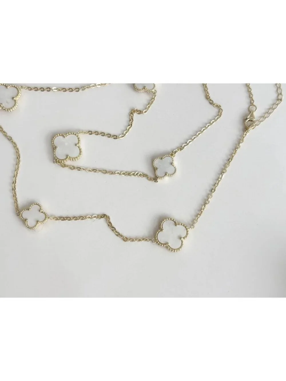 4 Leaf Clover Faux Moonstone Cable Chain Link Vintage Ultra Long Necklace - 36